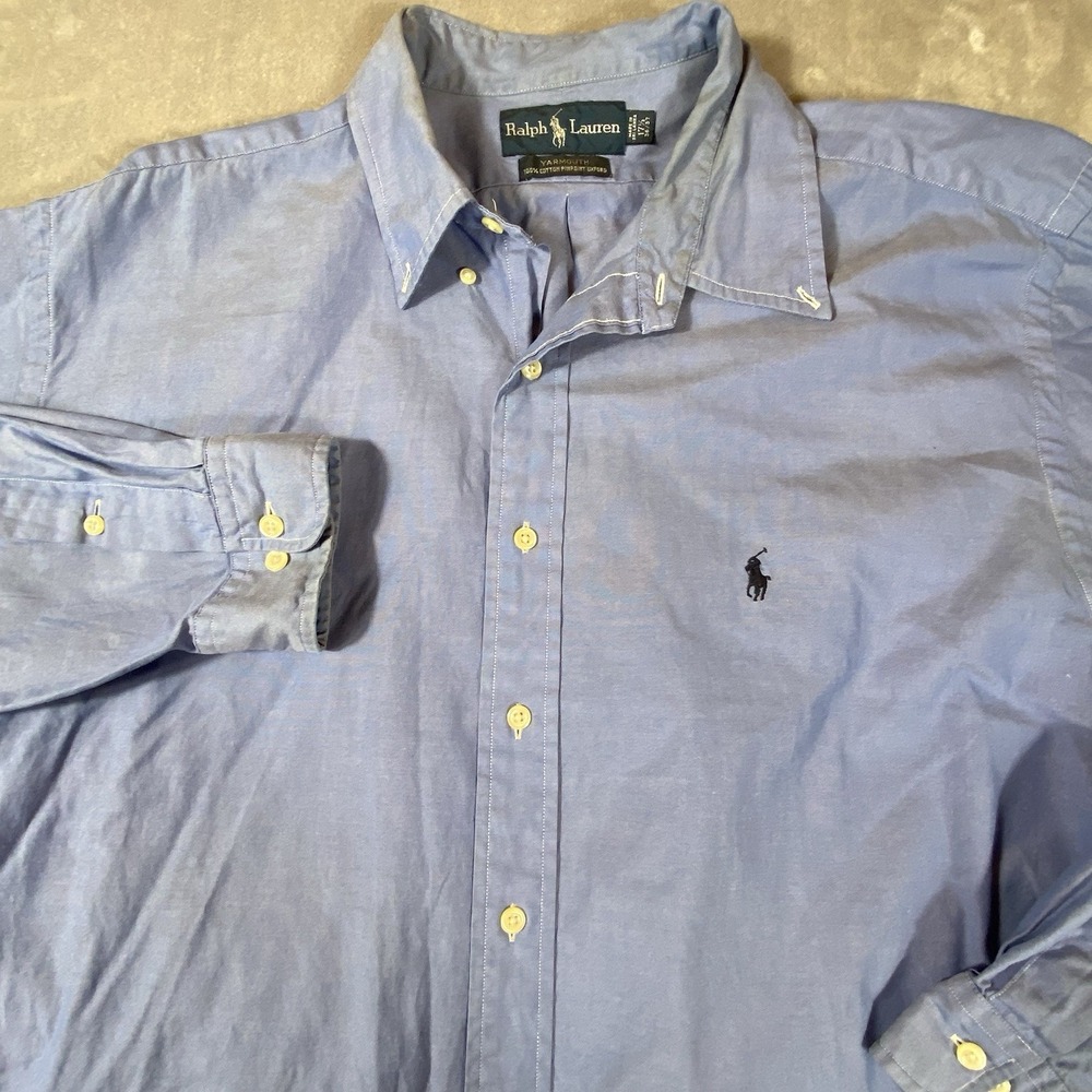 Polo Ralph Lauren Shirt Mens 17.5 36-37 Blue Long Slv Pinpoint‎ Oxford Yarmouth
